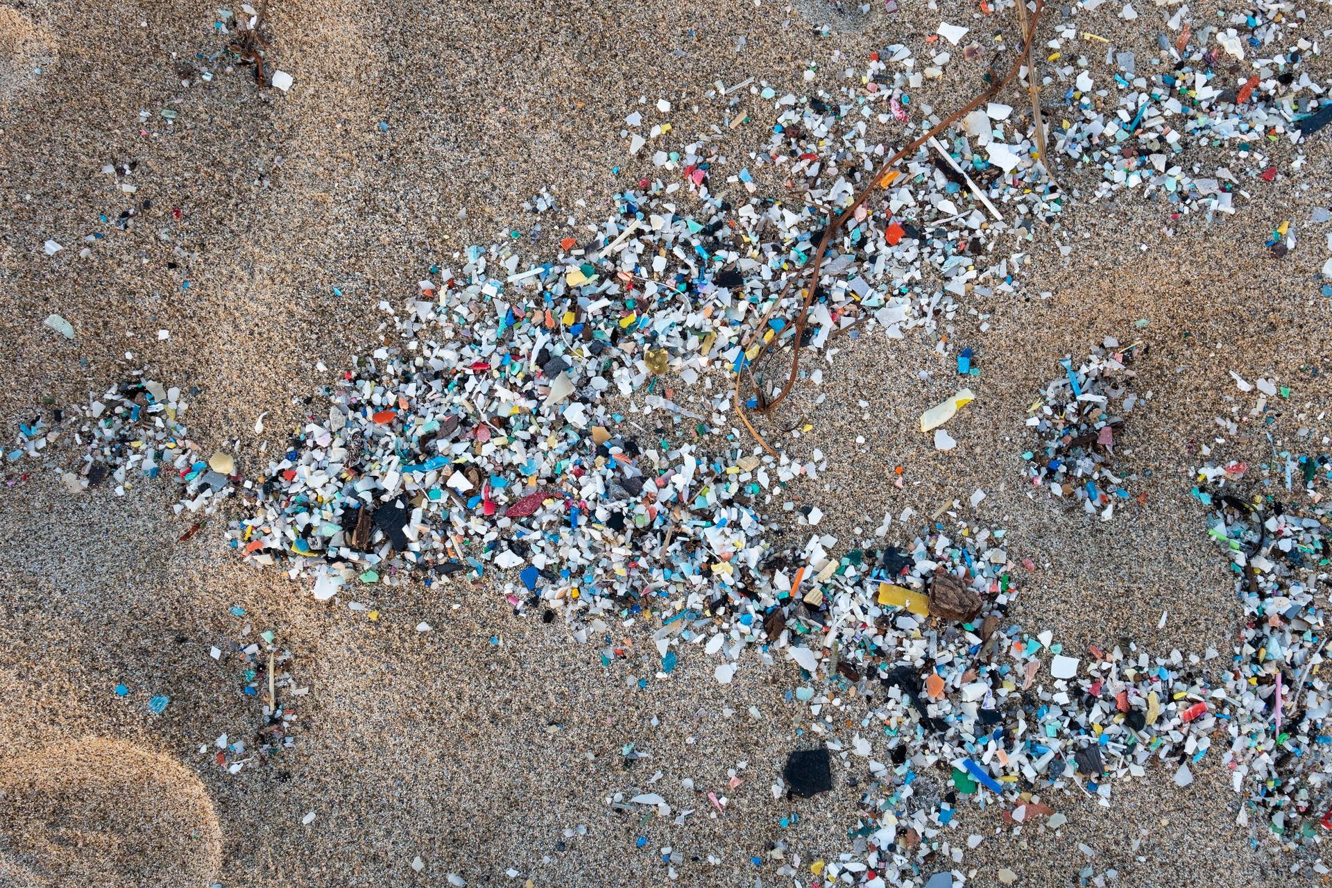 Plastic fragments washed onto Schiavonea beach in Calabria, Italy, in a 2019 storm.