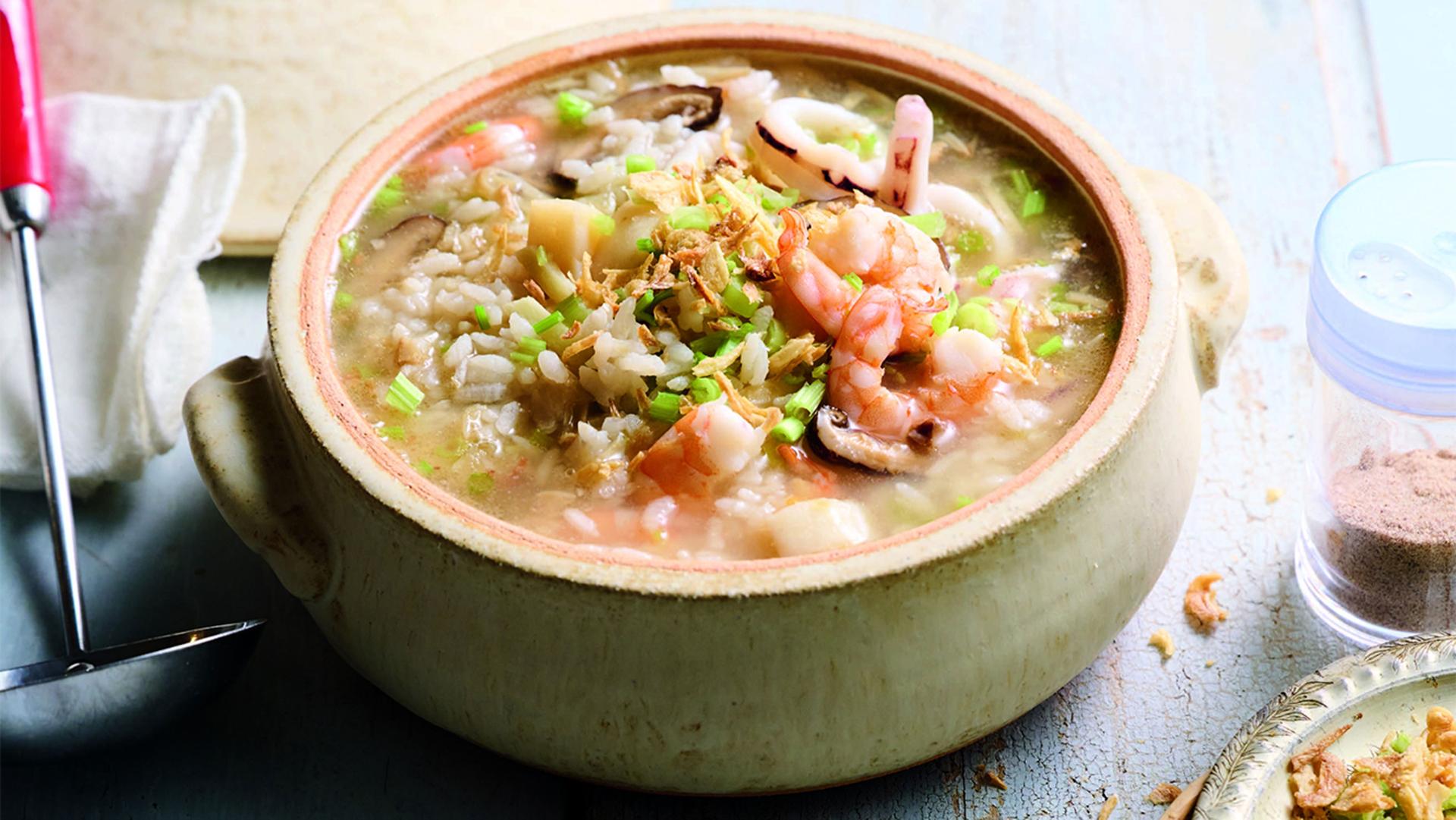Seafood Congee, as presented in the Taiwanese cookbook Made in Taiwan: Recipes and Stories from the Island Nation.