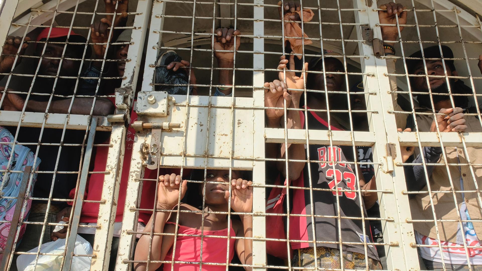 Group of people detained in a truck