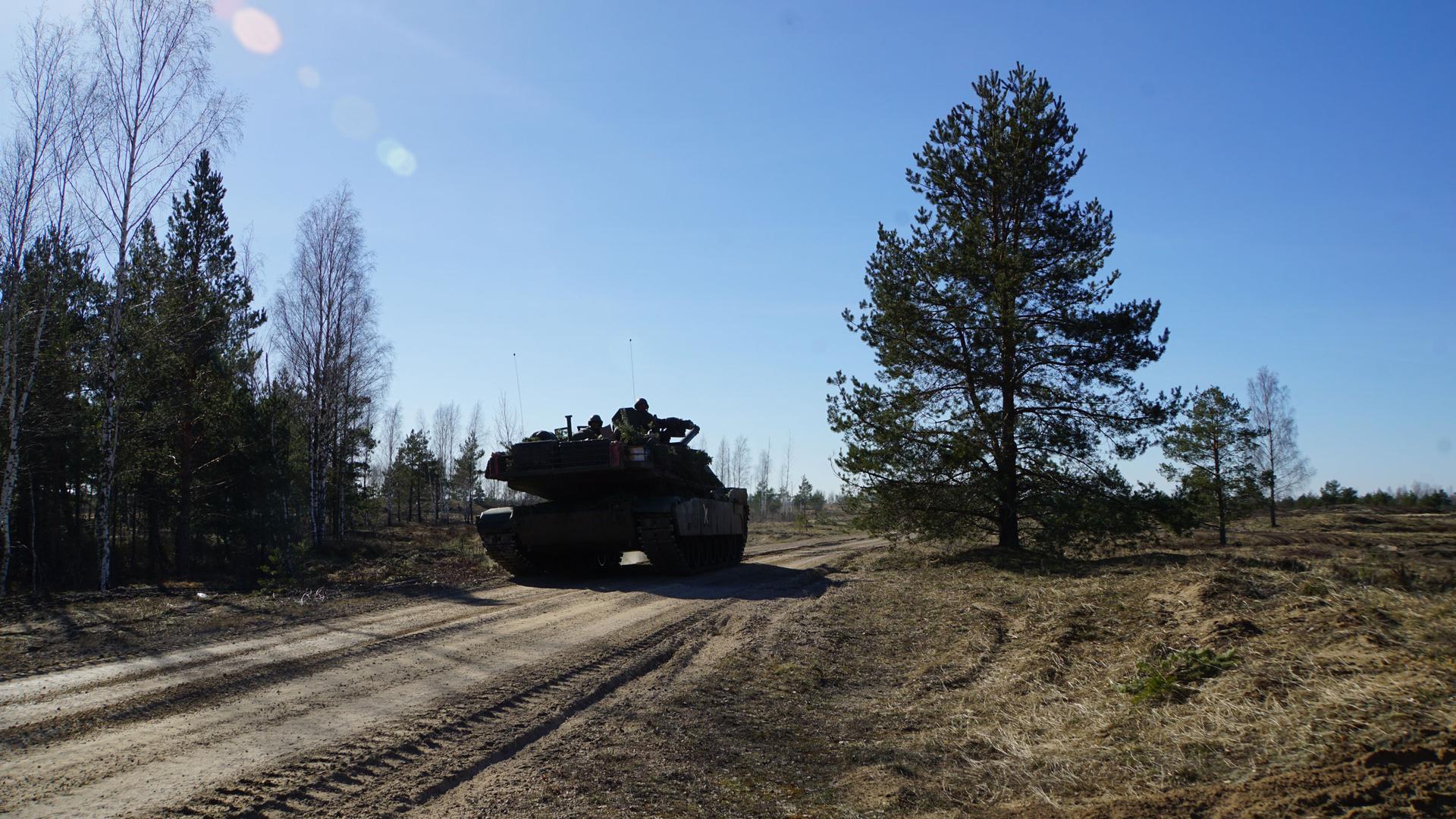 A US Abrams Tank is part of NATO military excercises at the Ādaži military base, outside of Riga, Latvia. 