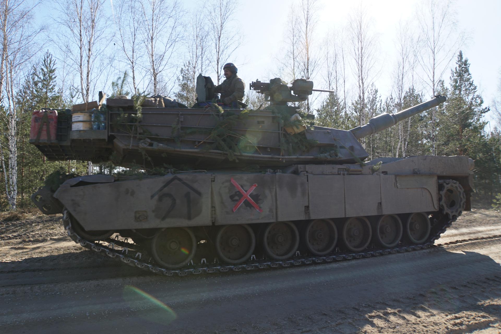 A US Abrams Tank at the Ādaži military base, outside of Riga, Latvia.