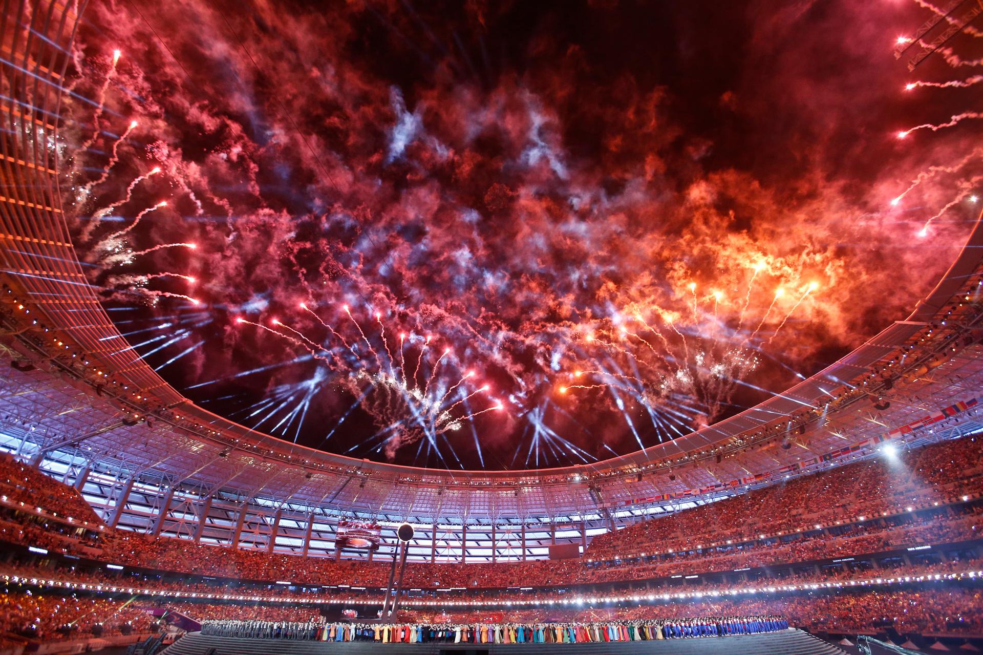 Fireworks explode during the opening ceremony of the 1st European Games in Baku, Azerbaijan, June 12 , 2015.