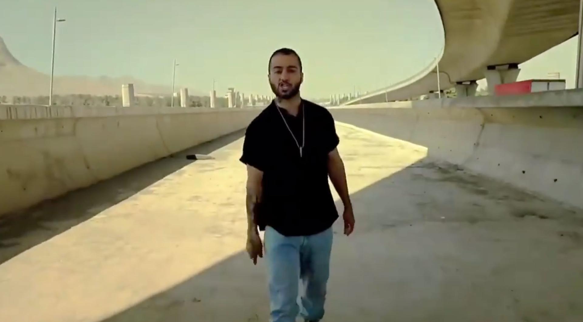 Screenshot from the song "Here is the Battlefield," by Iranian rapper Tamooj Salehi.