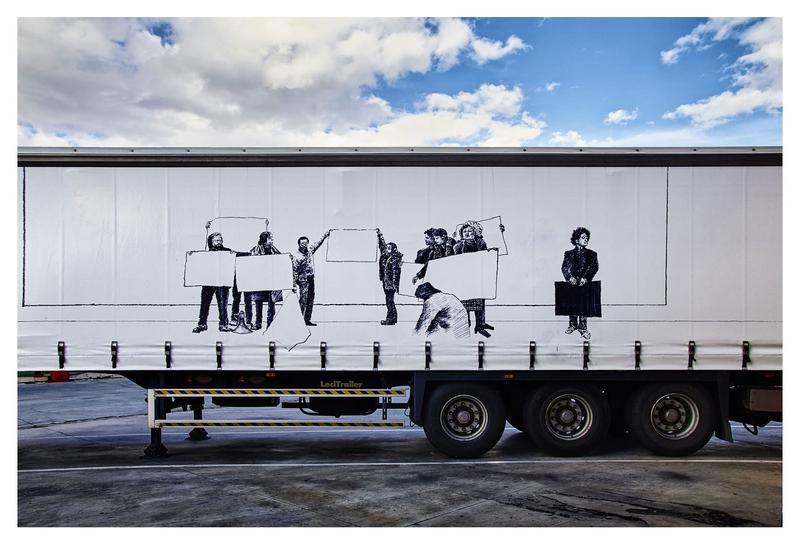 Artist Javier Arce painted this freight truck for the Truck Art Project
