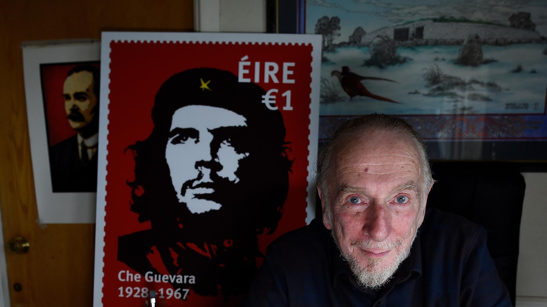 An illustration of a controversial new postage stamp in Ireland, with Irish artist, Jim Fitzpatrick, who created the famous two-tone image of Che Guevara used on the stamp