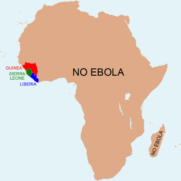 A satirical map created by Anthony England to show people around the world how little of Africa has been affected by the Ebola outbreak.