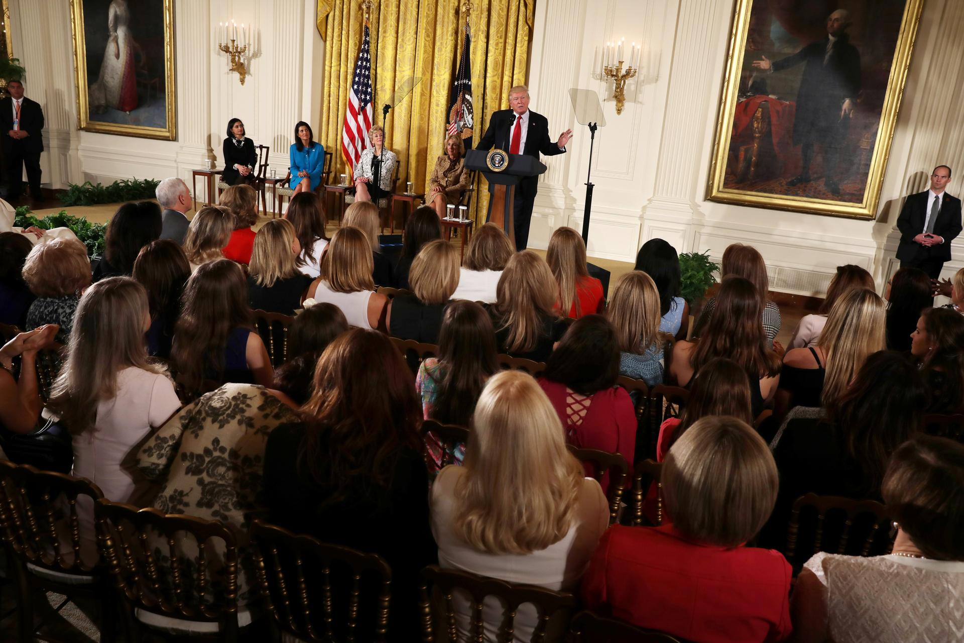 President Donald Trump speaks at a Women's Empowerment Panel at the East Room of the White House in Washington, March 29, 2017.