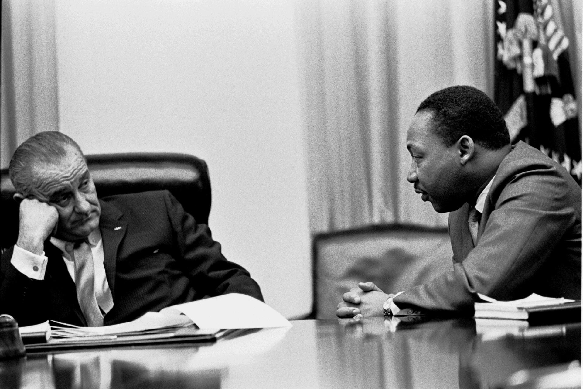 L-R: President Lyndon B. Johnson, Martin Luther King, Jr.