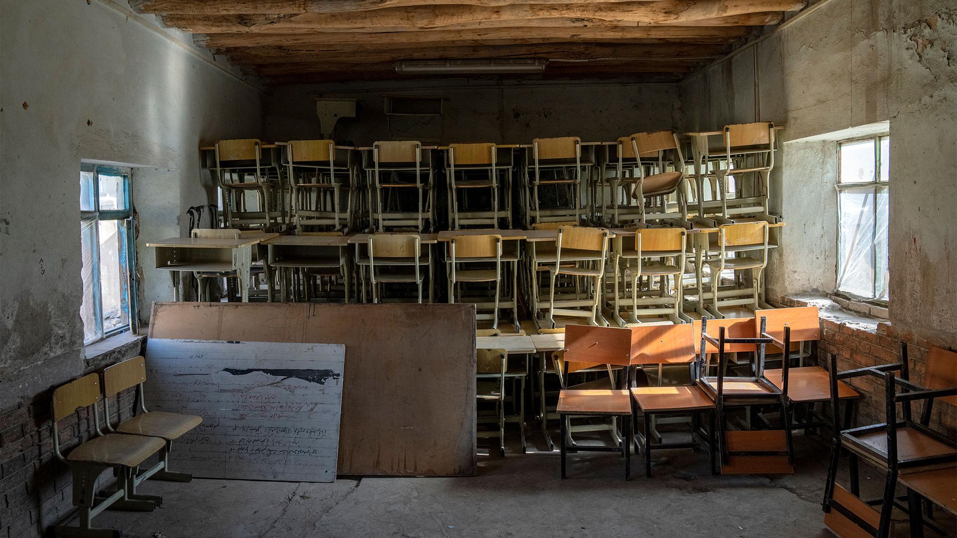 A classroom that previously was used for girls sits empty in Kabul, Afghanistan, Dec. 22, 2022.