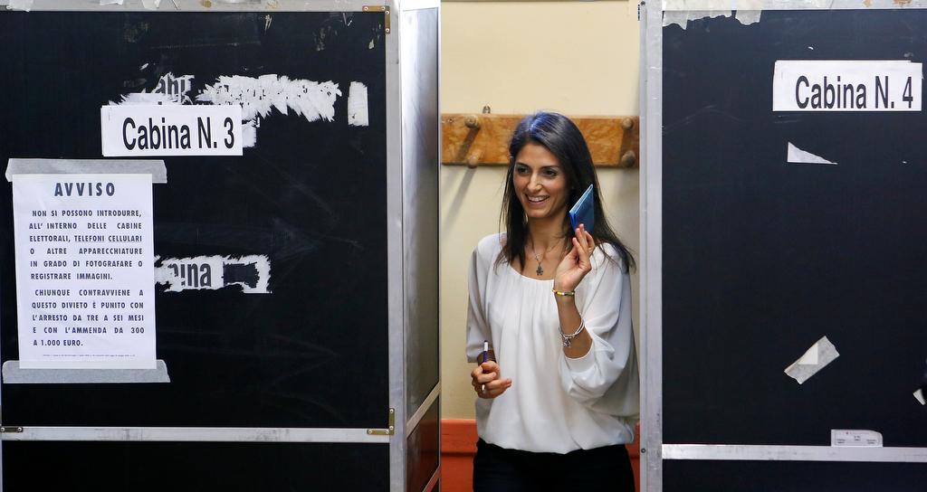 Virginia Raggi, 5-Star Movement candidate for Rome's mayor, casts her vote at a polling station in Rome, Italy, on June 19, 2016.