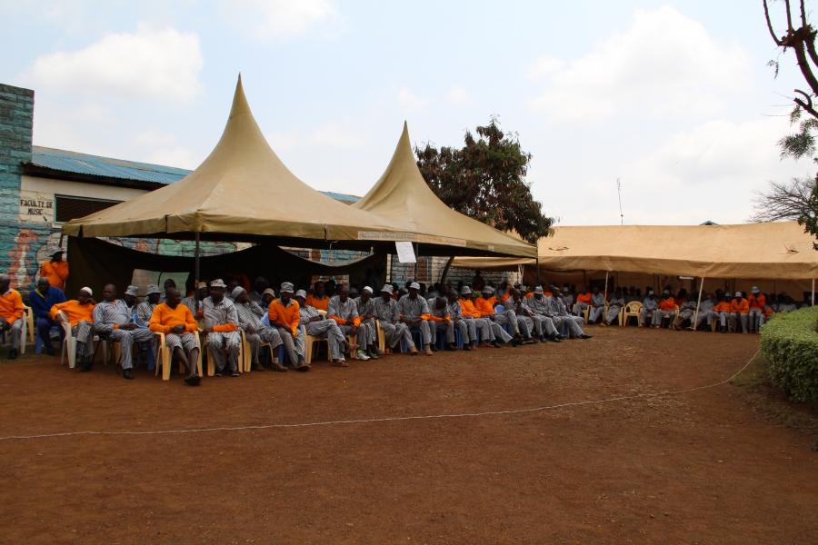 Inmates at Kamiti Maximum Prison in Kenya wait for their turn to vote.